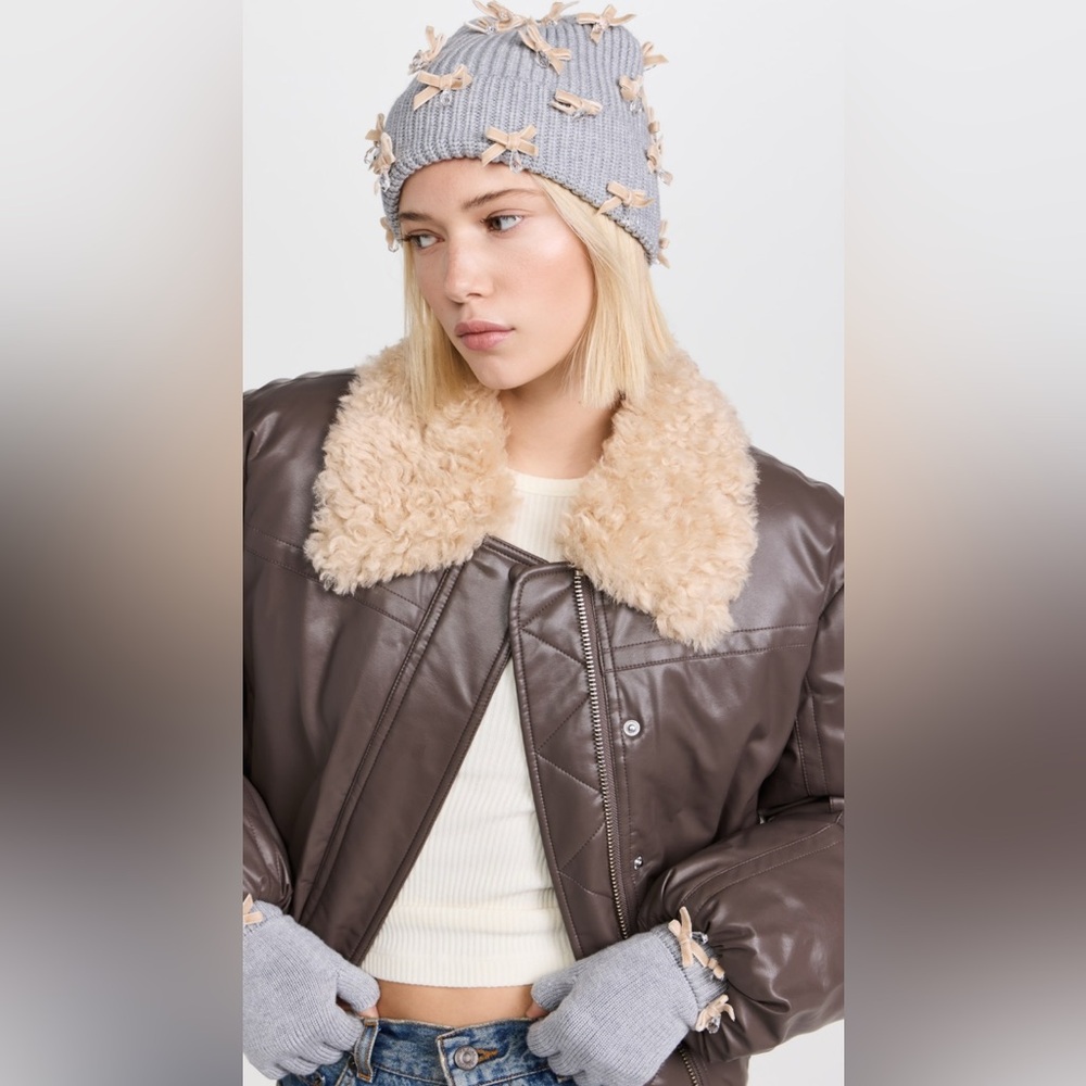 Lele Sadoughi Bow Embellished Beanie NEW